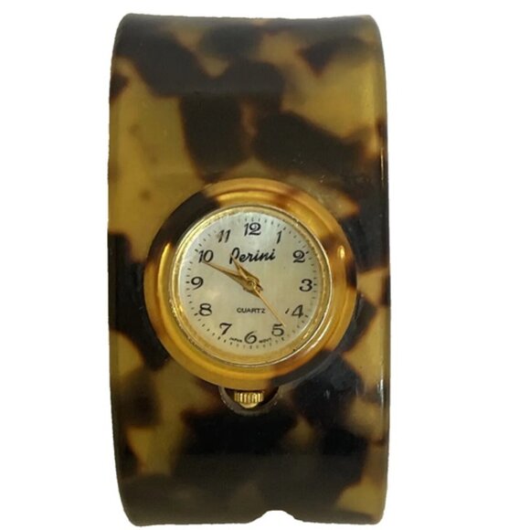 Perini Tortoise Shell Effect Open Back Plastic Bangle Watch Ladies Bracelet - Picture 1 of 8
